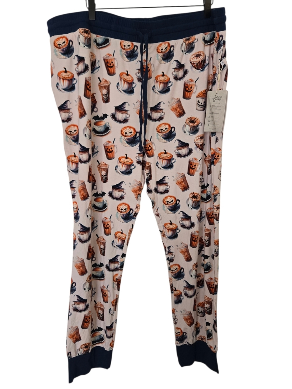 NWT Halloween Coffee & Pumpkin Print Lounge Pants - Pink & Navy Size Xxl